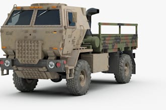 produce 3d military car truck, realistic van, truck for your game and animation