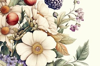 draw botanical illustrations of flowers, plants, fruits