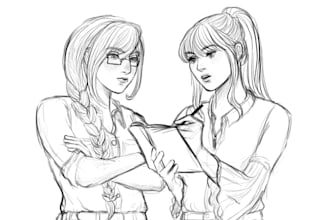 draw 2 ocs b and w sketch