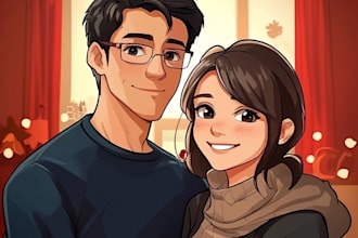 draw portrait, couple or family portrait in anime style, caricature