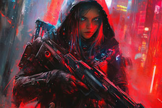design cyberpunk and fantasy character splash art