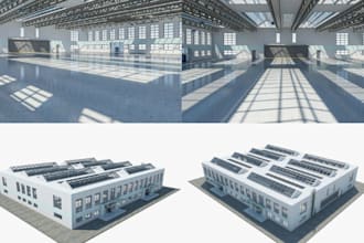 model exterior and interior render 3d architecture, warehouse, commercial