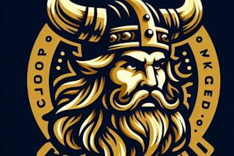 do unique gold viking head vintage style logo one day