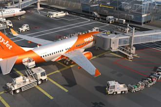 do 3d airport interior, car park, airplane way out, airplane park