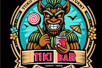 do professional tiki, tike bar mask mascot logo design for 2 day