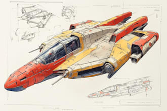 draw a spaceship or vehicle design and spaceship concept art