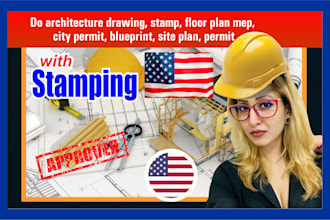 do license stamp, review architectural drawings mep, floor plan for city permit