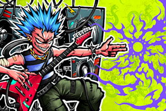 draw cartoon illustration punk y2k style mascot