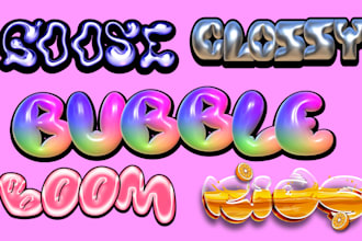 do glossy, bubble, y2k, inflated text, graffiti logo or design