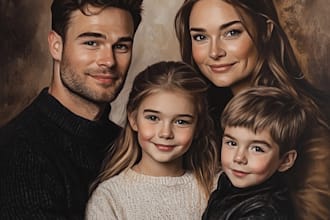 draw realistic family portrait, couple or group from photo