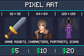 make pixel art of characters, game assets and portraits