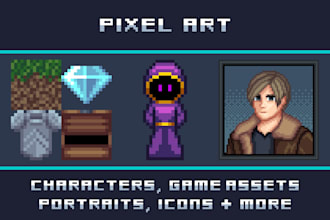 make pixel art of characters, game assets and portraits