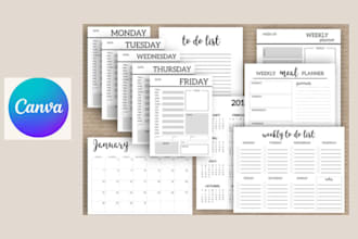 design custom printable, editable planner, workbook, worksheet, journal on canva