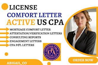 do US CPA letter, mortgage letter, income verification letter, comfort letter
