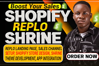 design shopify store using replo, shrine theme, shopify page design using replo