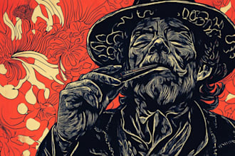 draw high quality illustration in linocut style
