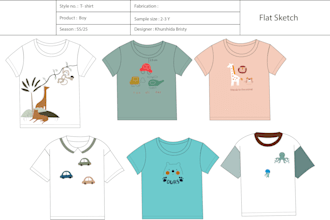 create flat sketches, artwork, tech pack, t shirt design