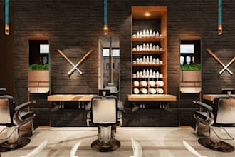 redesign barber shop, 3d bar model, exterior walkthrough, cafe shop, office, spa