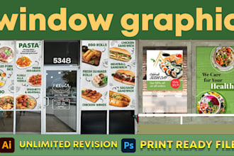 design stunning shop front, storefront, adverts, and unique window graphics