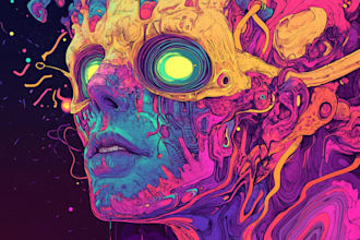create detailed art of sci fi cyberpunk psychedelic artwork