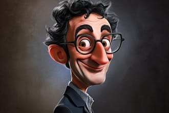 draw funny cartoon character, caricature, logo, portrait