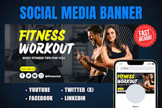 design youtube, facebook, twitter, and linkedin banners or cover