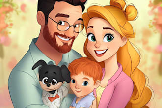 draw disney family couple cartoon portrait
