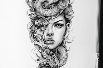 draw unique custom tattoo design sleeve art sketch handdrawn