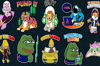 create 2d animated meme coin art,  gifs telegram, crypto art coin, solana meme