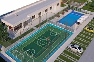 render cgi 3d stadiums animation, sports complex, facility, indoor game court