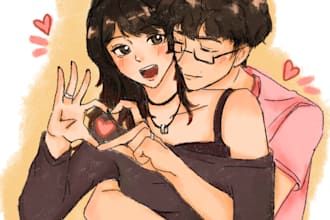 draw you, couple, character, fan art in anime style