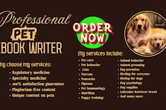 write ebooks on pets, pet training, pet cares, health veterinary