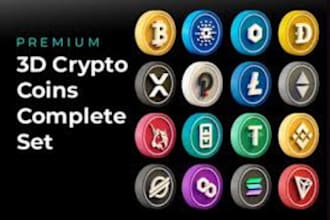 design crypto currency bitcoin token 3d gold silver coin blockchain badge logo
