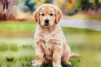 draw sketch and watercolor pet portrait painting