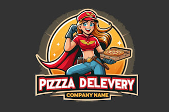 do pizza deliver girls mascot logo design with company
