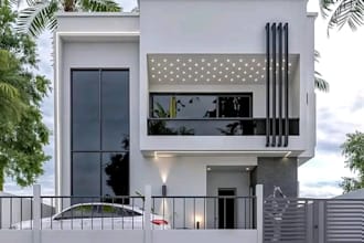 rebuild 3d modern house villa, cgi roof facade,landscape patio,outdoor rendering