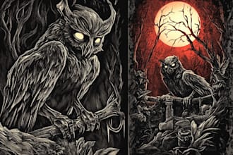 do detailed dark art and heavy metal horror illustration