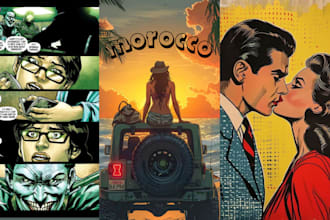 vintage poster draw retro comic illustration  travel movie film poster
