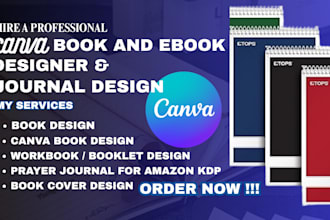 do canva book and ebook design, booklet design, journal design for amazon kdp