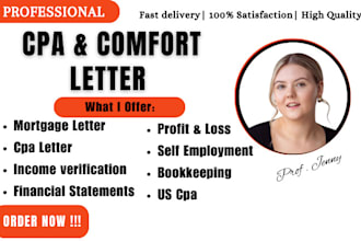 provide expert CPA comfort letters, mortgage letters, and financial statements