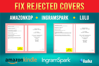 fix edit resize format rejected book cover for KDP ingram spark lulu