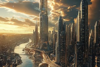 draw a sci fi and science fiction futuristic city art