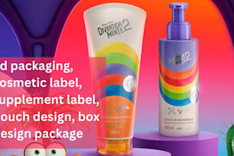design 3d packaging, cosmetic label, supplement label, pouch and box design