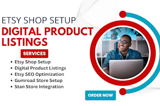 setup etsy shop etsy digital product listing etsy seo do gumroad and stan store