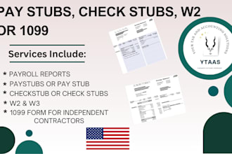 prepare paystub, check stub, payroll slip, w2 and 1099