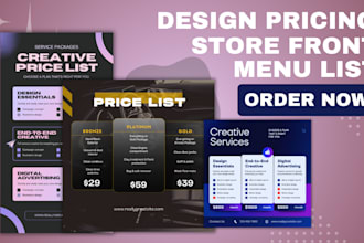 design menu pricing list website store front pricing list