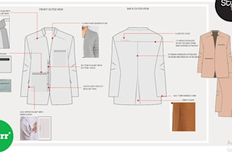 create professional fashion technical sketch and tech pack