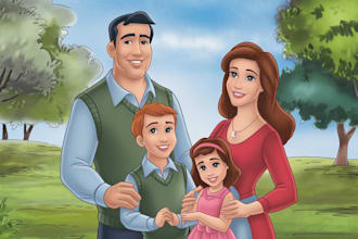 draw disney family couple cartoon portrait
