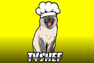 design mascot logo, cartoon character, caricature for twitch, youtube