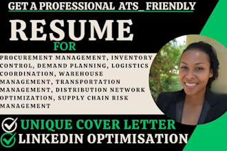 write supply chain, warehouse, procurement, transportation, sales resume